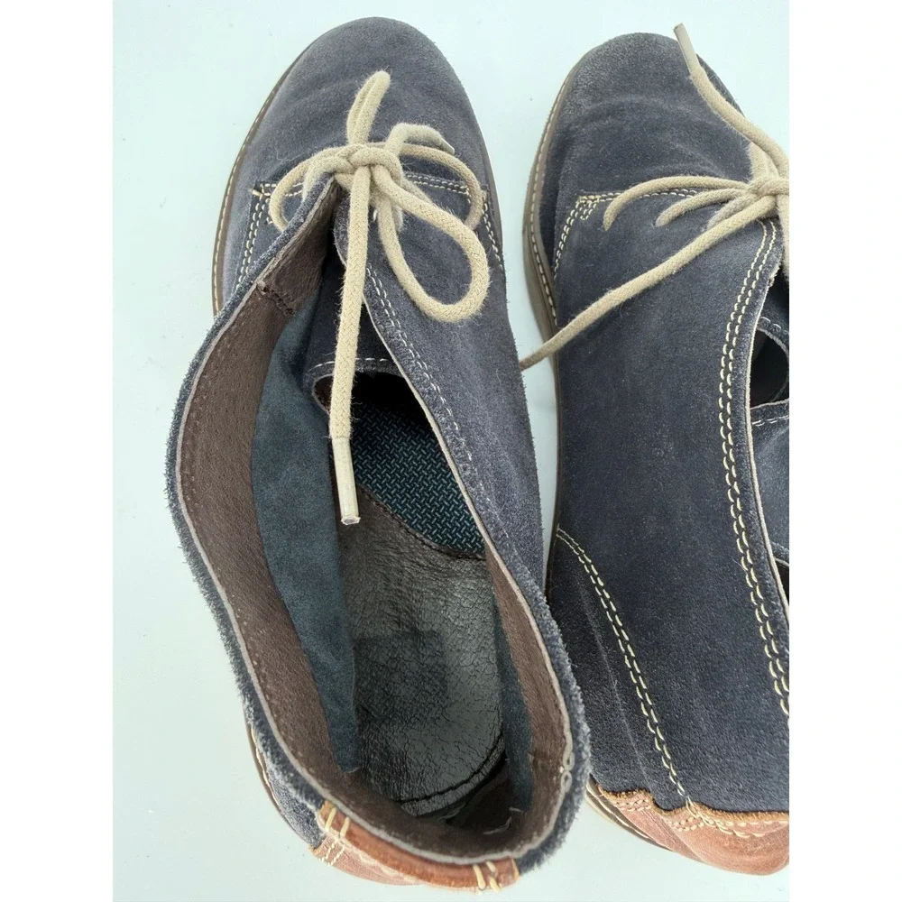 Johnston & Murphy Mens 12M Navy Suede Chukka Boots Brown Leather Trim 25-2047